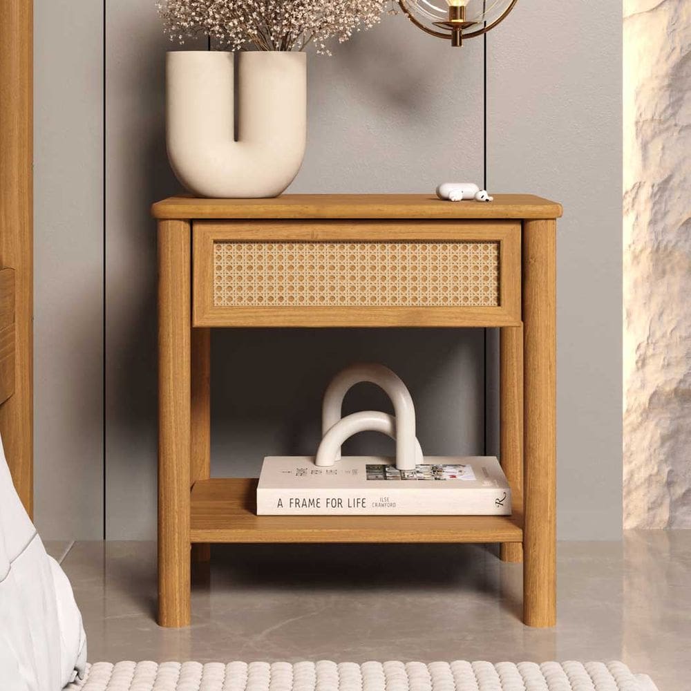 Mesa de Cabeceira Rattan 1 Gaveta 1 Nicho Madeira Freijó Cefira