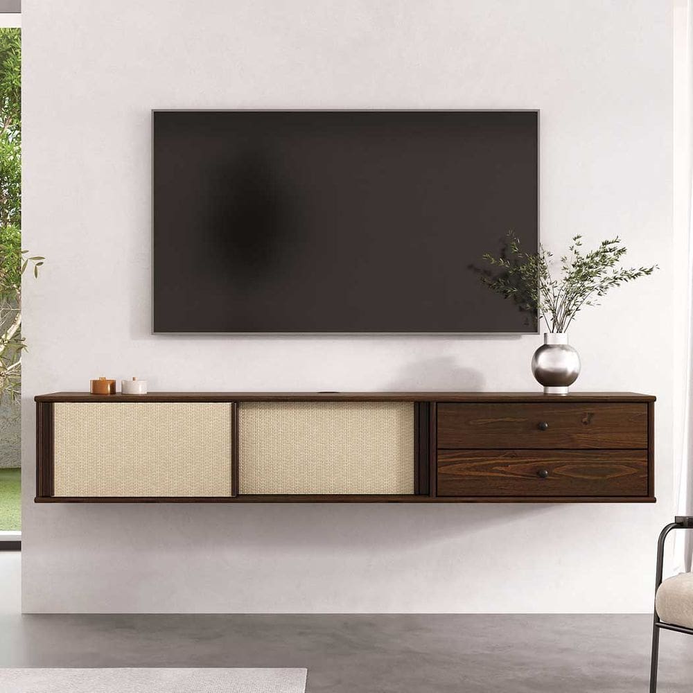 Rack De Parede TV 75 Suspenso Madeira Telinha 175 cm Cor Imbuia Simona