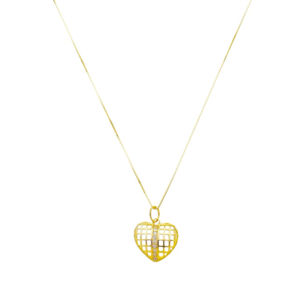Colar De Ouro Feminino 18k Veneziana 50cm Coração Vazado