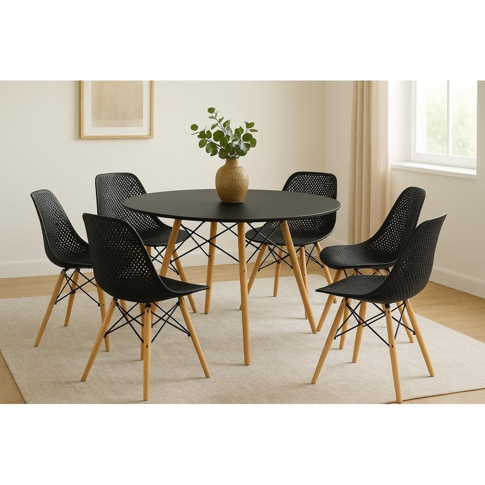 Conjunto Mesa Eiffel 120cm com 6 Cadeiras Charles Eames Colmeia Preta