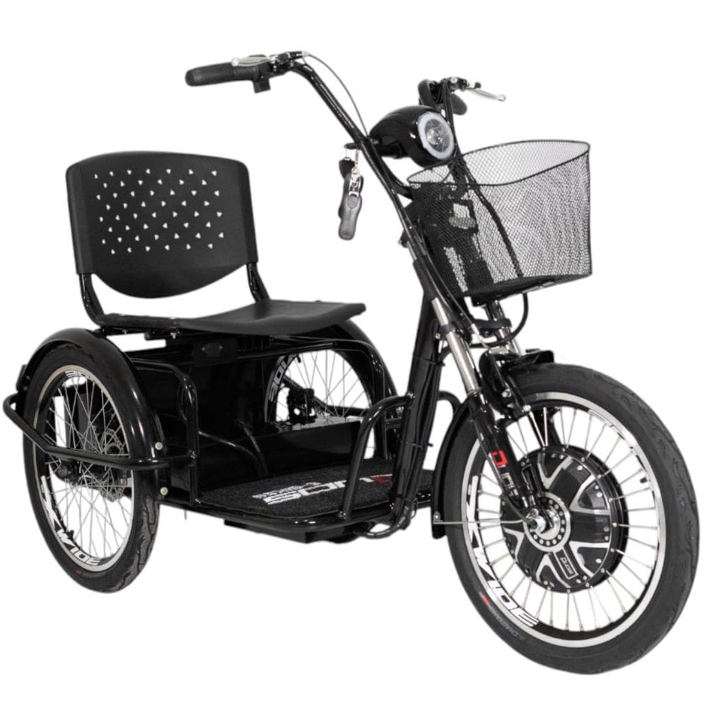 Triciclo Elétrico Kit 800W Lítio Ré Farol e Alarme Fox Preto com Cestinha