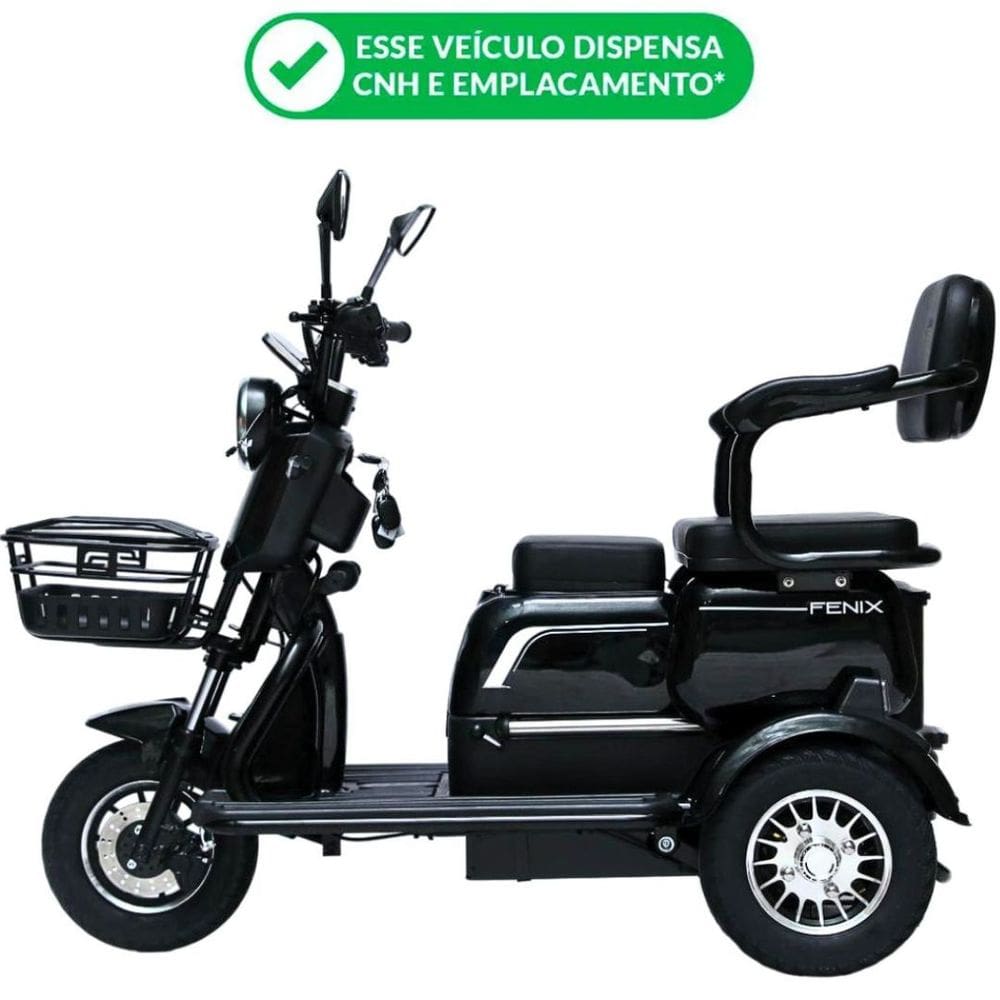 Triciclo Elétrico 750W Fenix Preto Tração Reduzida Freio no Pé - Não Precisa de CNH