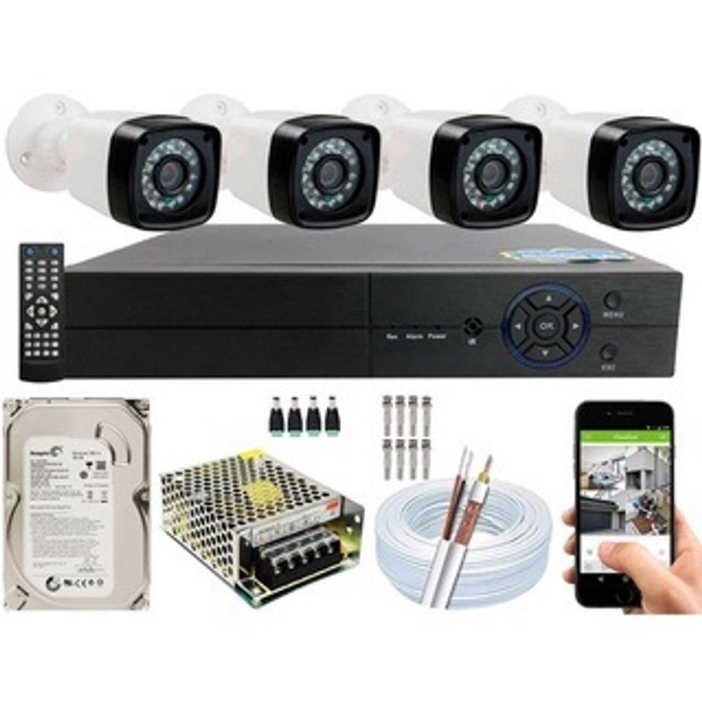 Kit Cftv 4 Câmeras Segurança 20m com Dvr Full Hd 8 Ch