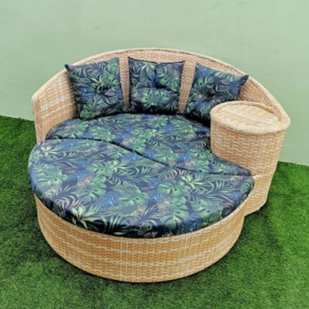 Poltrona Dupla Cor Palha Externa Jardim Varanda Sintética