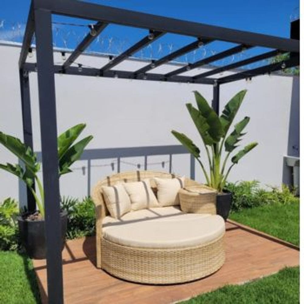 Poltrona Dupla Chaise Área Externa Jardim Varanda Sintética Fibra Cor Palha