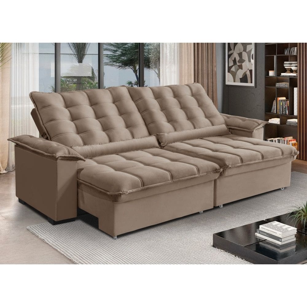 Sofa 4 Lugares Retratil Reclinavel 270cm Veludo Bogota