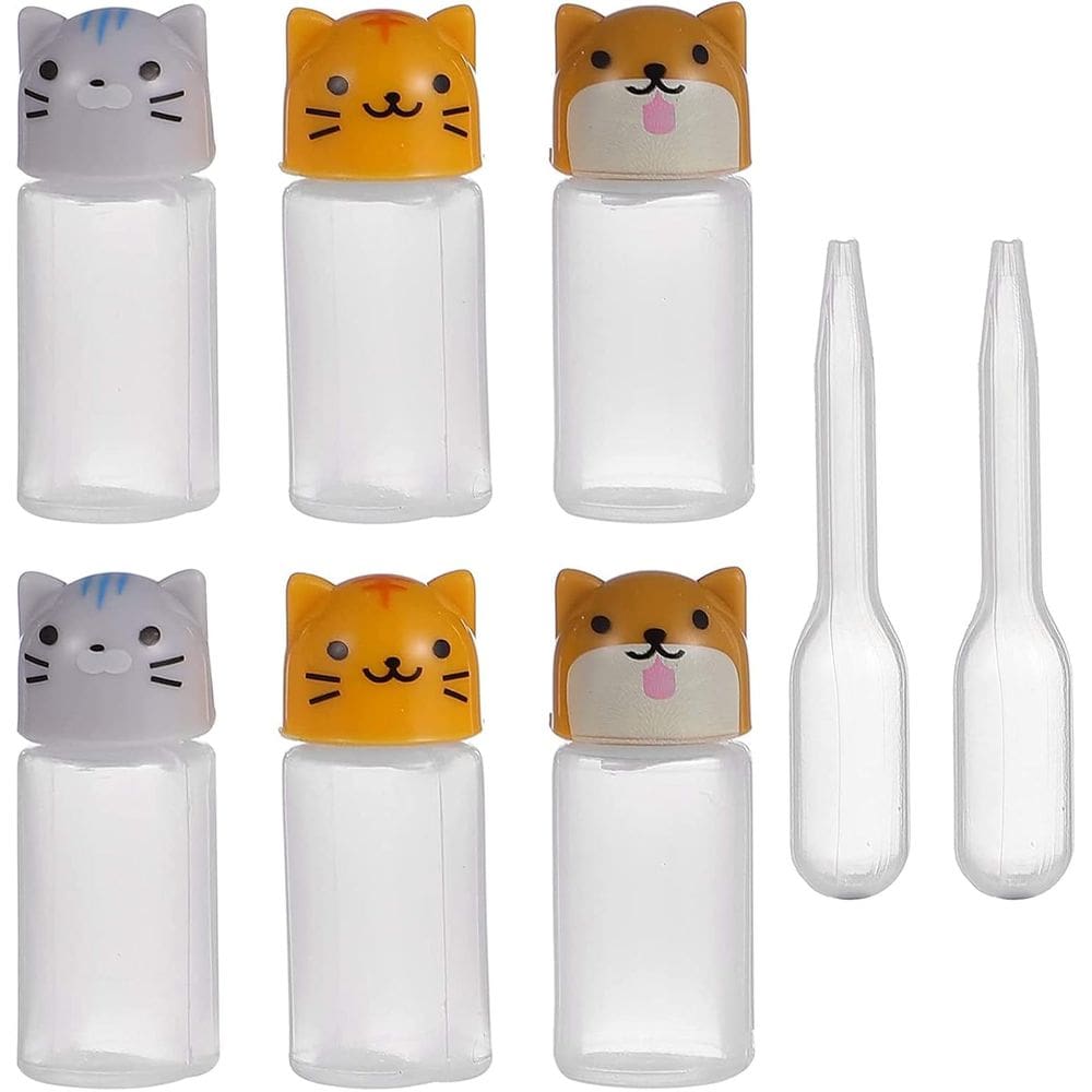 Conjunto 6 Mini Porta Molho com Conta Gotas de Bichinhos 3ml