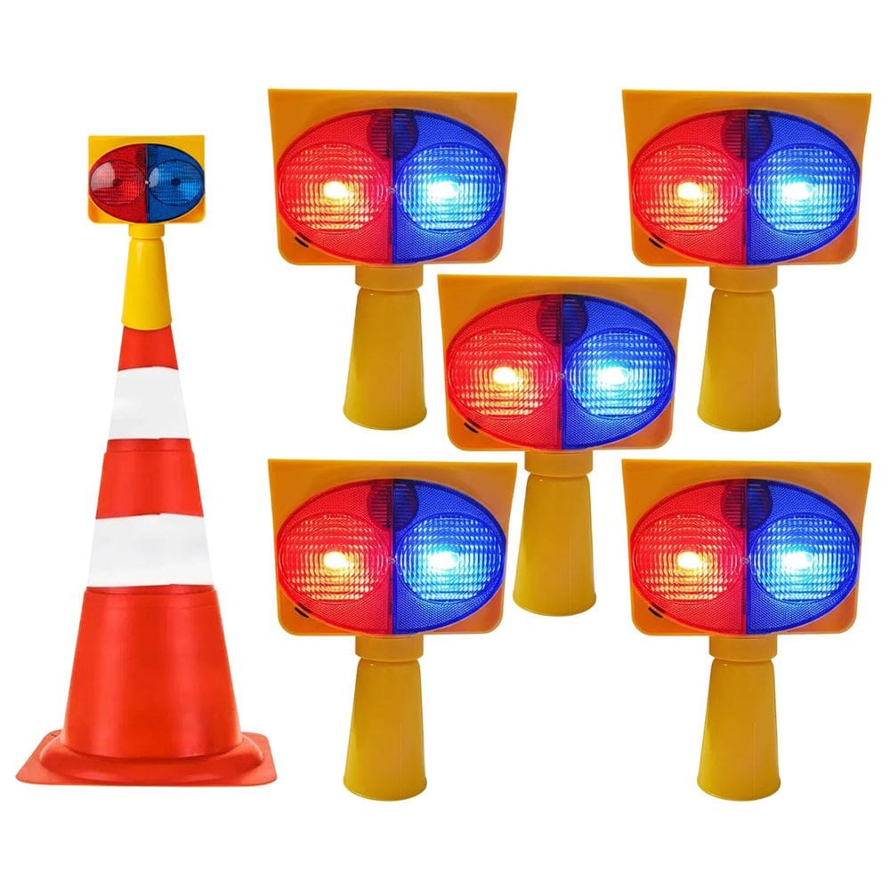 Sinalizador Viario Solar Kit 5 Duas Cores Cone Alerta Transito Atençao Estrada Emergencia Iluminaçao Acidente