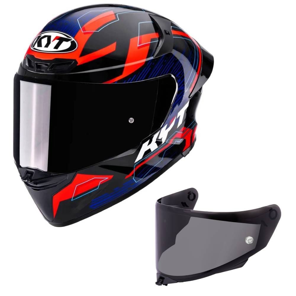 Capacete KYT TT Revo Speeding Preto Azul e Vermelho Mais Viseira Fumê