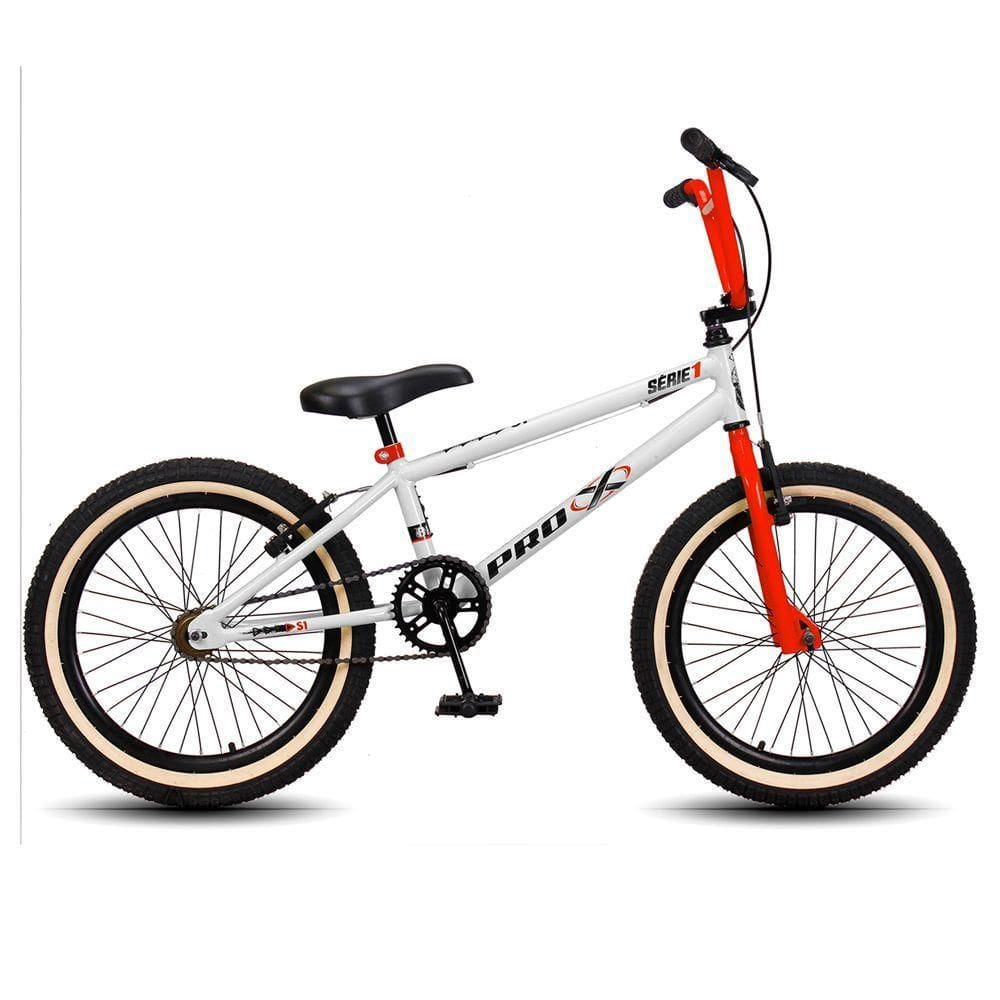 Bicicleta Aro 20 Bmx Pedivela Monobloco Em Aço Drop P03 Branco E Laranja - D`rossi