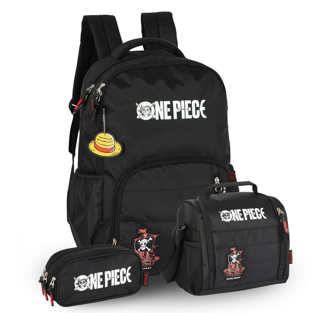 Mochila de Costas One Piece Lancheira Térmica Estojo Triplo