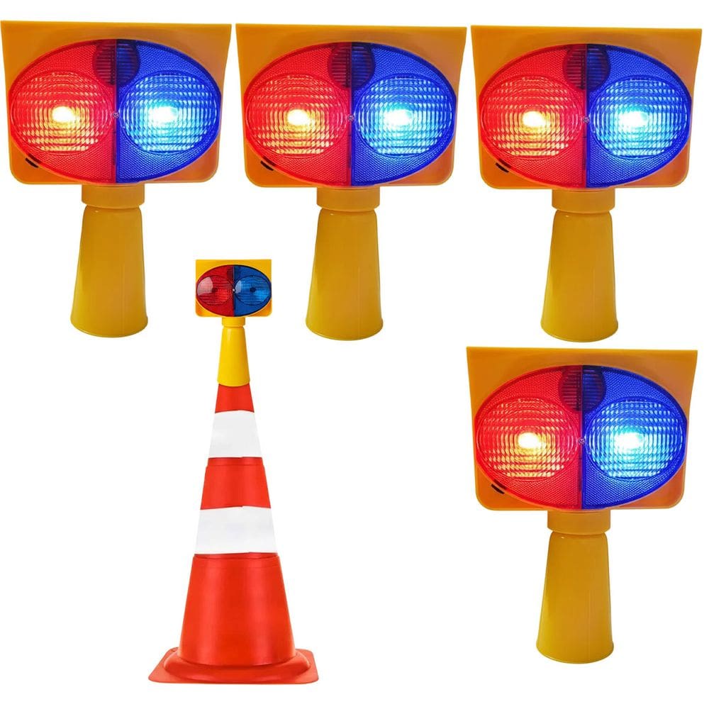 Sinalizador Viario Solar Kit 4 Duas Cores Cone Estrada Pisca Alerta Obra Rodovia Emergencia Transito Fiscal