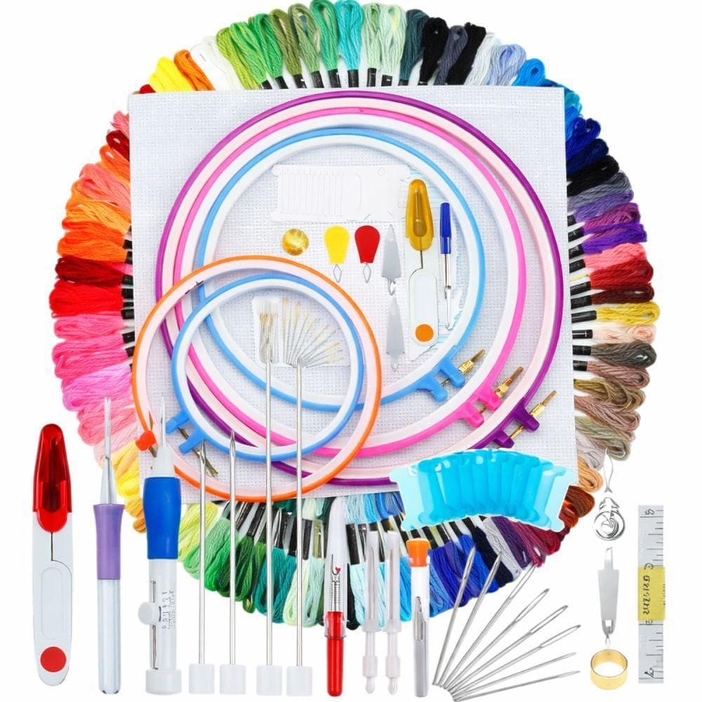 Kit Completo De Bordado Com Linhas Coloridas Agulhas E Acessórios