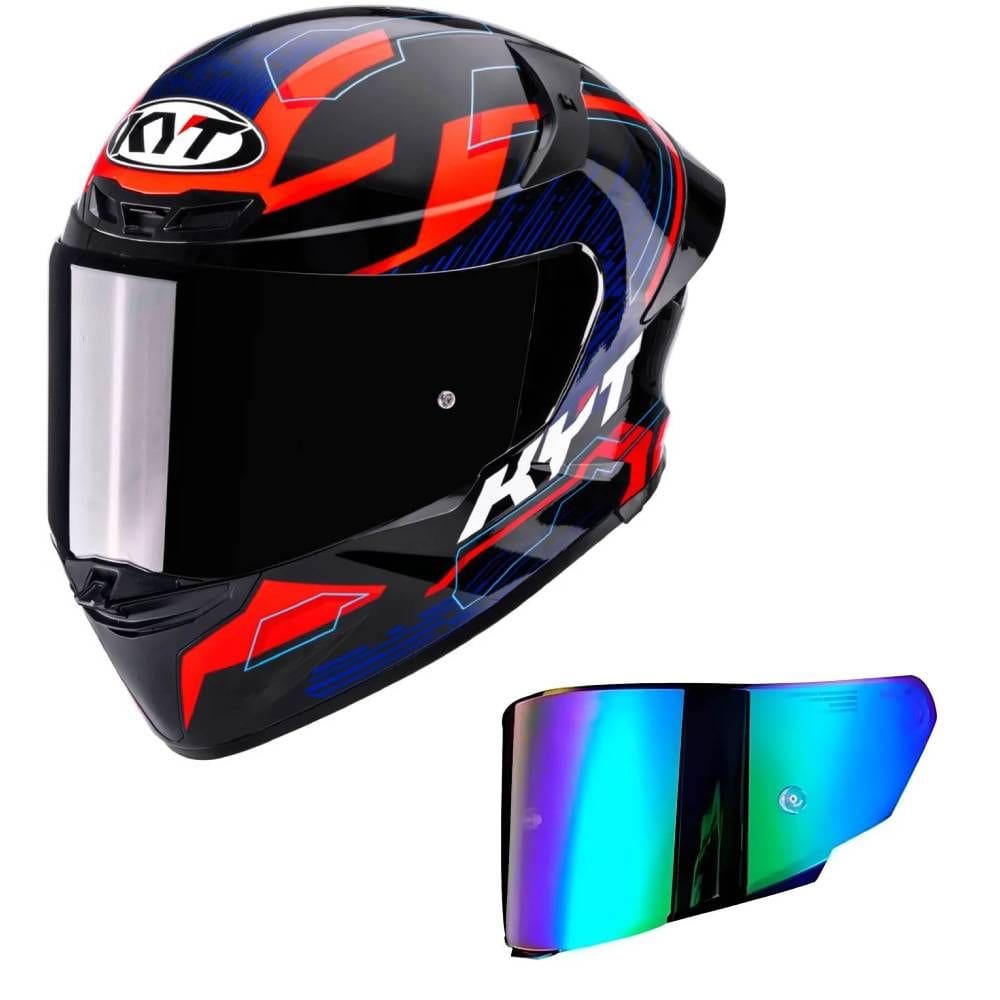 Capacete KYT TT Revo Speeding Preto Azul e Vermelho Mais Viseira Camaleão