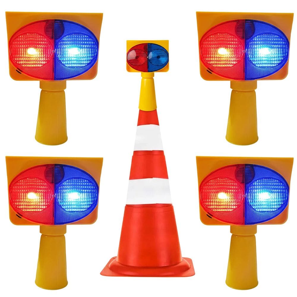 Sinalizador Viario Solar Kit 4 Duas Cores Cone Pisca Alerta Transito Atençao Estrada Emergencia Iluminaçao Acidente