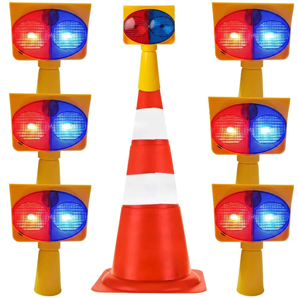 Sinalizador Viario Solar Kit 6 Duas Cores Cone Alerta Transito Atençao Estrada Iluminaçao Acidente