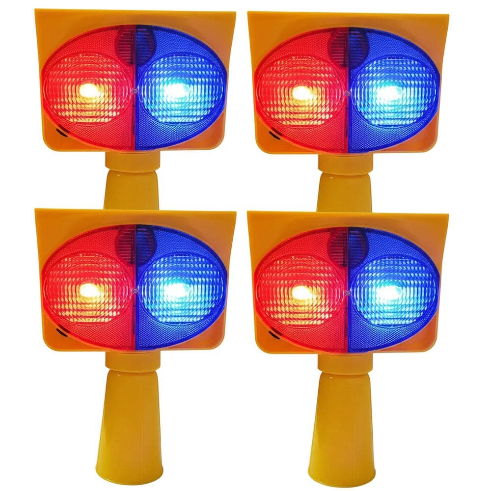 Sinalizador Viario Solar Kit 4 Duas Cores Cone Obra Estrada Rodovia Pisca Alerta Transito Atençao Emergencia Iluminaçao Acidente Segurança