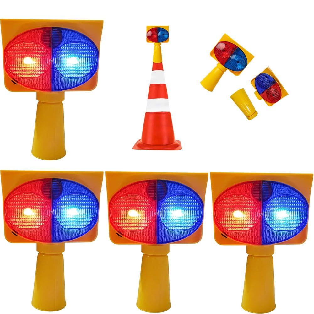 Sinalizador Viario Solar Kit 4 Duas Cores Cone Transito Atençao Emergencia Iluminaçao Acidente