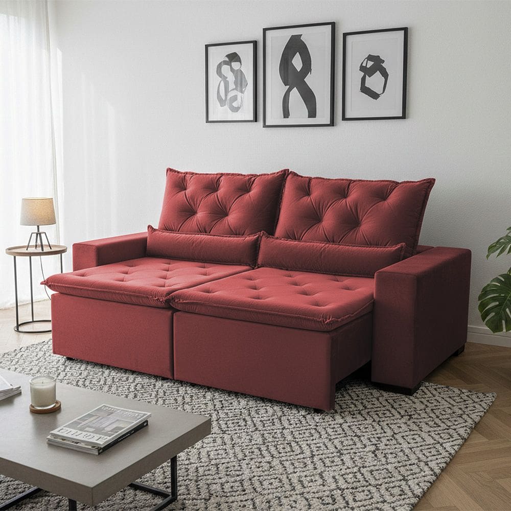 Sofá Retrátil Confort Suede 150m Modelo Retrátil e Reclinável com Dois Módulos Milão Terracota