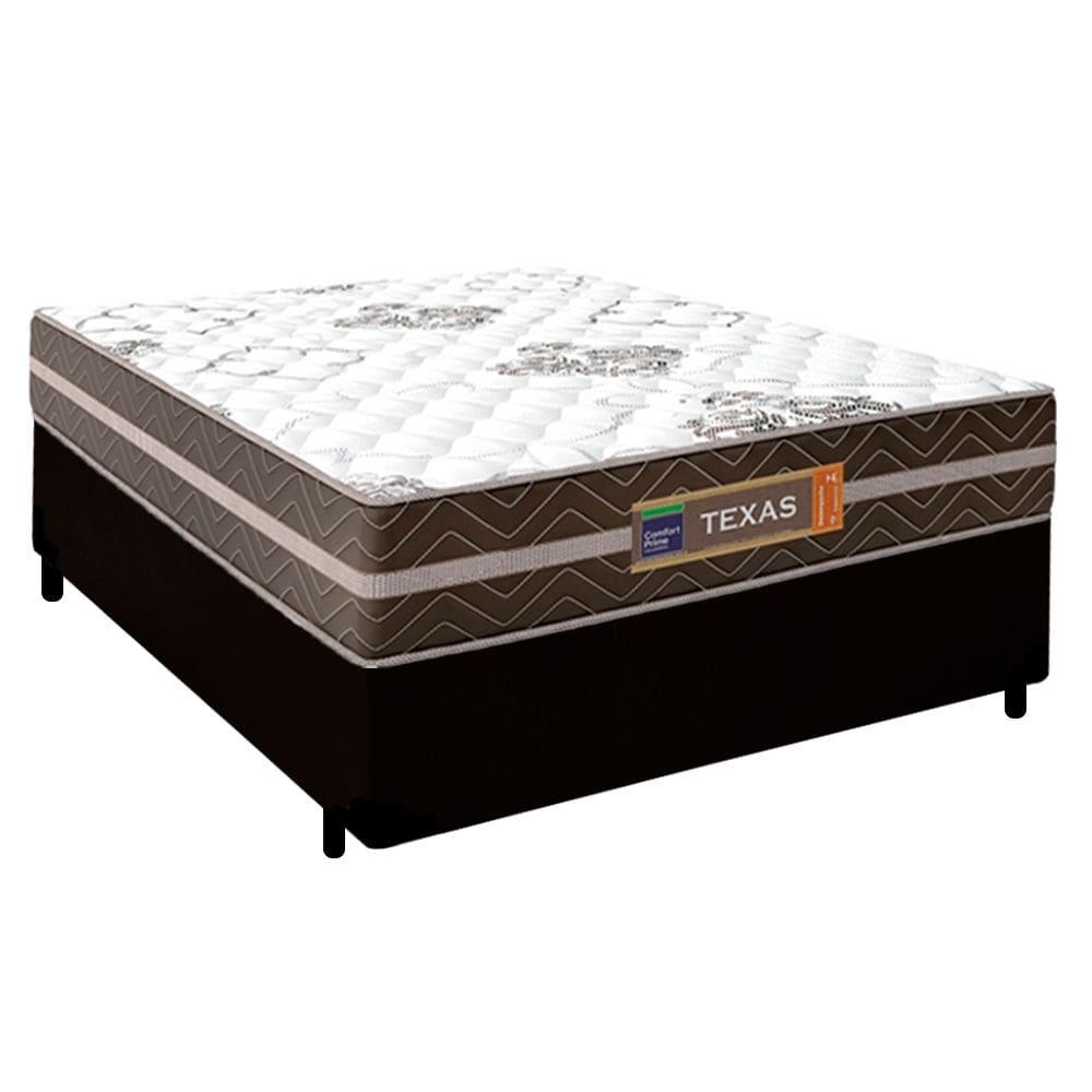 Cama Box Casal Sintético + Colchão Molas Ensacadas Texas Prime Colchões 138cm Preto - Suporta Até 120 Kg Por Pessoa