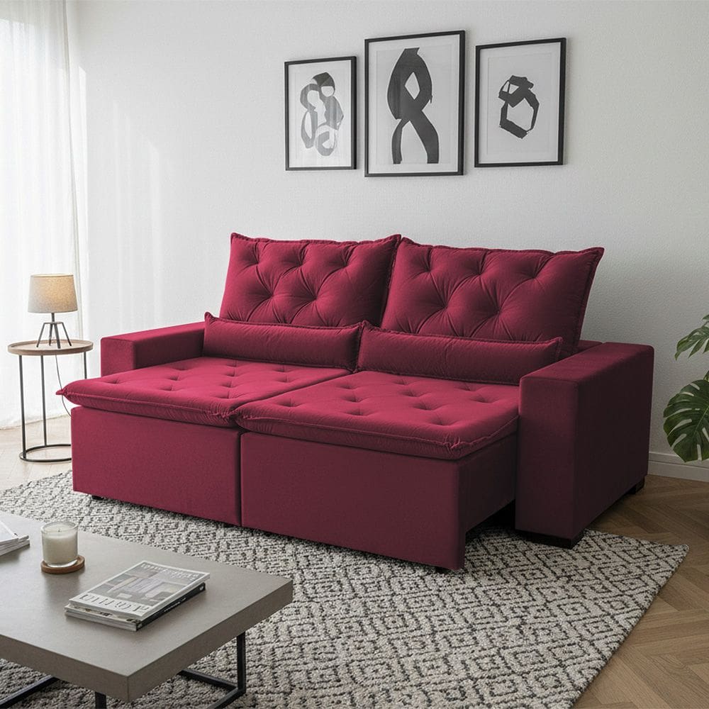 Sofá Retrátil Design 150m Suede de Alta Qualidade Reclinável 2 Módulos Milão Vermelho