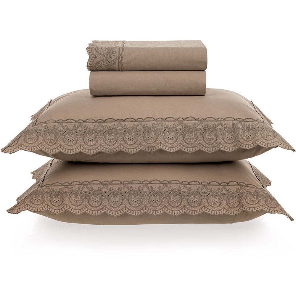 Jogo de Cama Karsten Alice 200 Fios 4 Peças Queen Bege