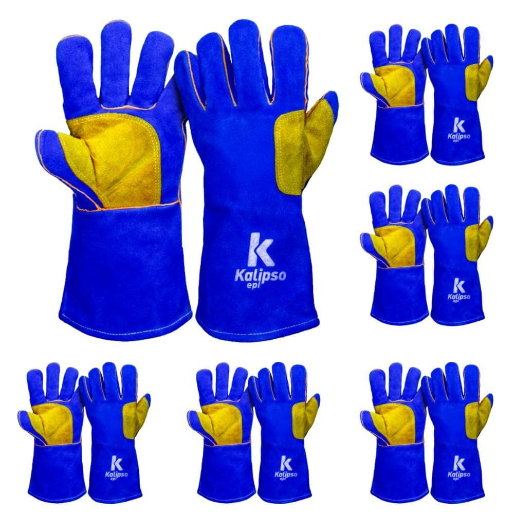 Kit 12 Luva de Soldador Em Couro Proteção Contra Solda EPI Com CA K-Argon Kalipso