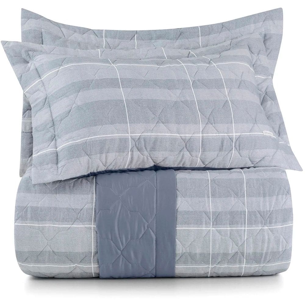 Jogo de Colcha Altenburg Pauta 300 Fios 3 Peças Queen Azul
