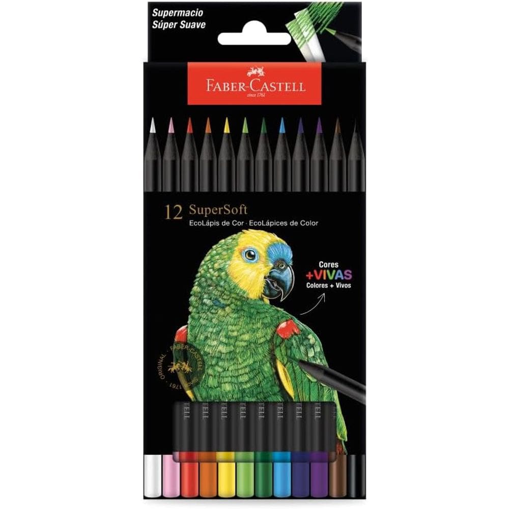 Lapis De Cor Supersoft 12 Cores Faber Castell Novo Estojo