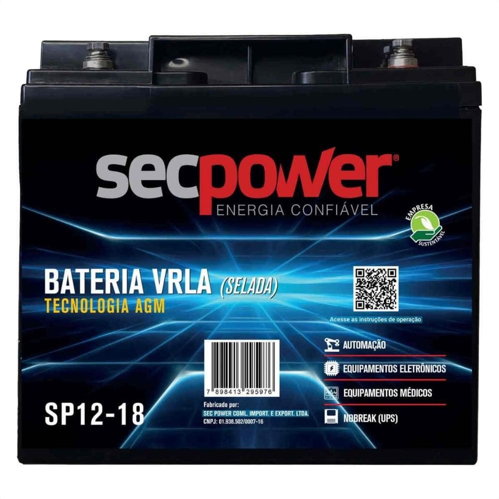Bateria Selada VRLA 12V 18AH SP 12-18 Secpower -