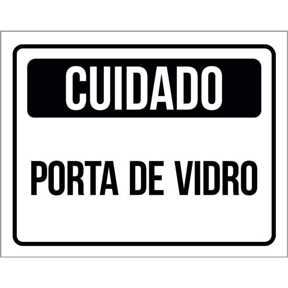 Kit 5 Placa Acm Cuidado Porta De Vidro Preta 18X23