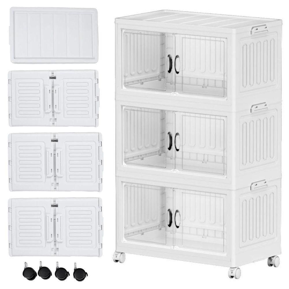 Armario 6 Portas 3 Andares Dobravel Organizador Brinquedos Carrinho Lavanderia Multiuso Caixa Armarzenamento Guarda Roup