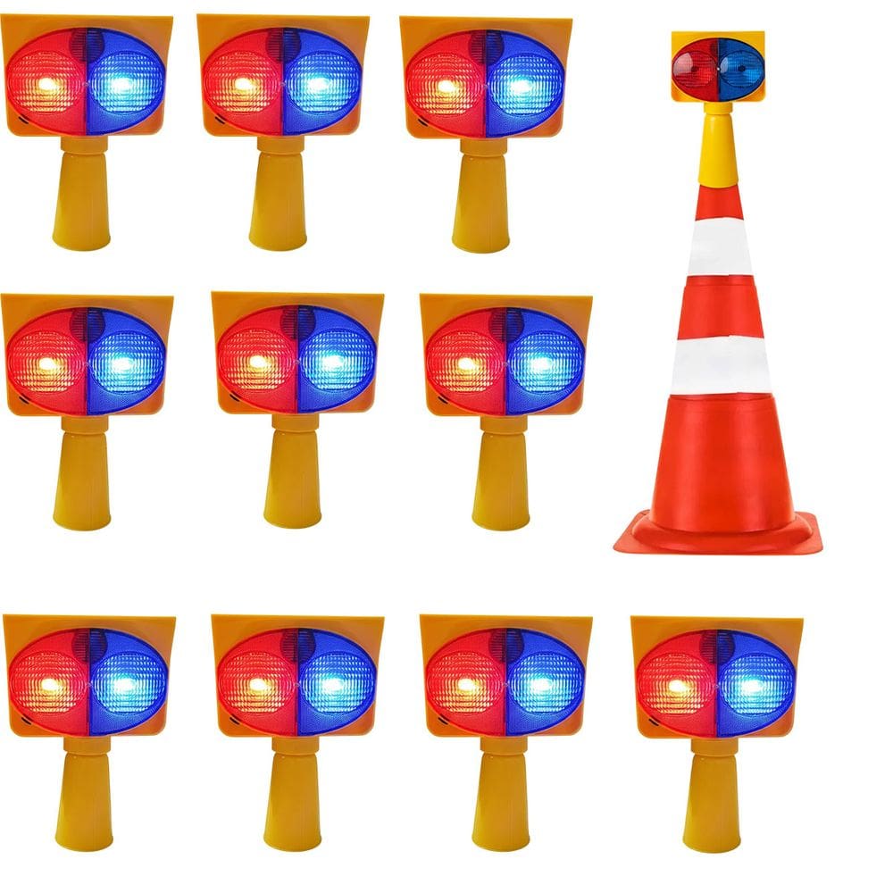 Sinalizador Viario Solar Kit 10 Duas Cores Cone Alerta Transito Atençao Estrada Iluminaçao Acidente