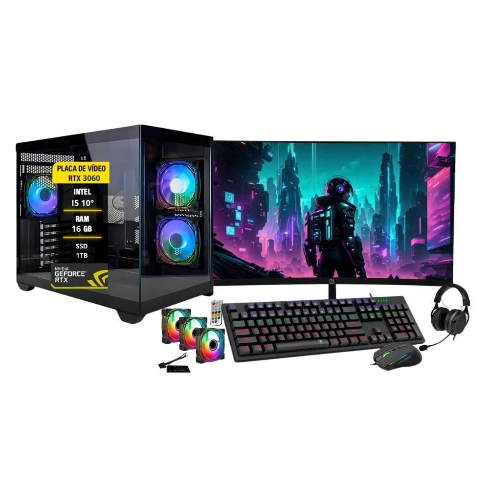 Pc Gamer Completo I5 10 16Gb Rtx 3060 Ssd1Tb Monitor Curvo