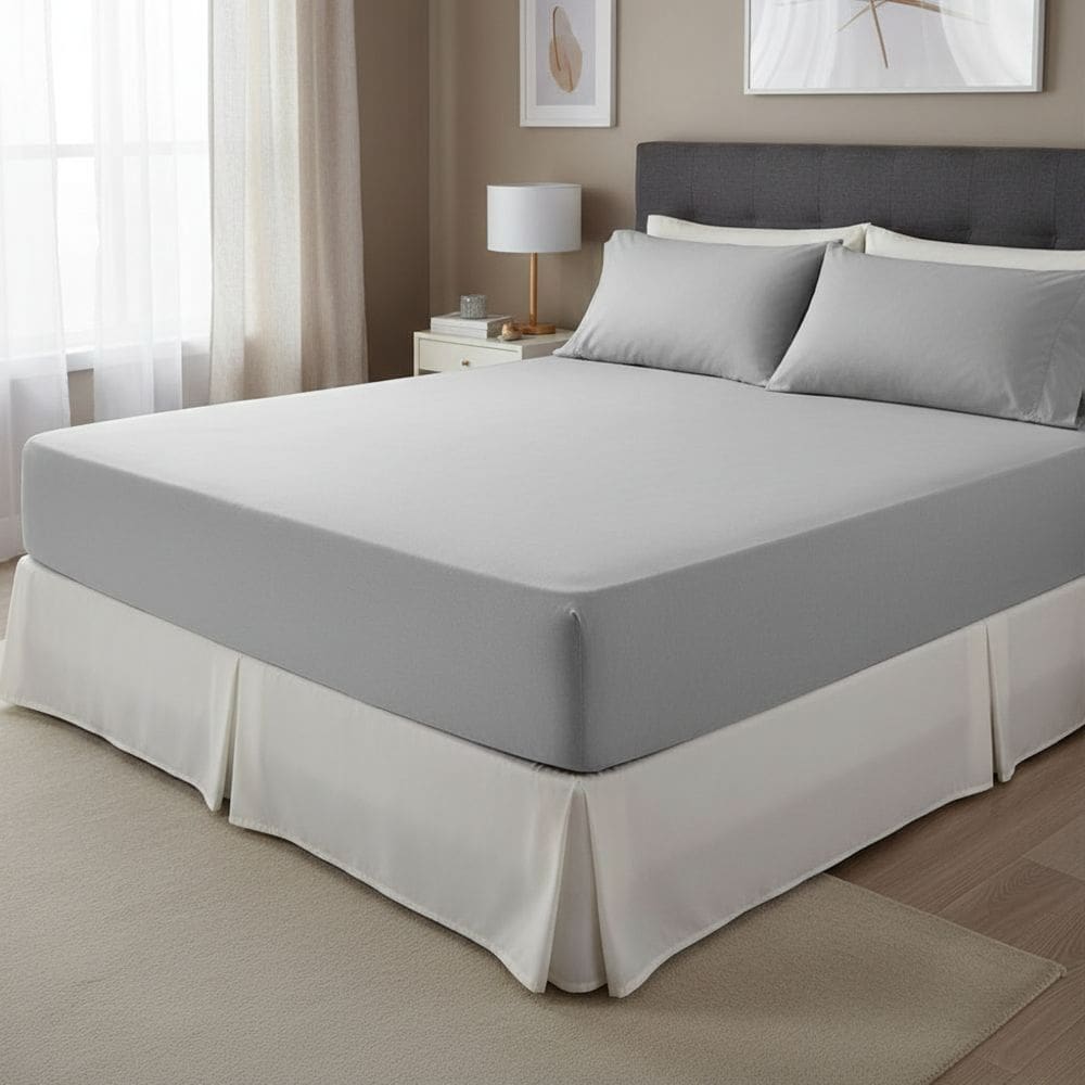 Kit Lencol Elástico e Fronha King 230 Fios Reffinata Buettner Cinza Metal