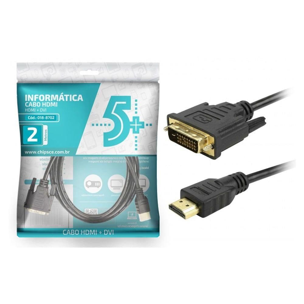 Cabo DVI 24+1 + HDMI Macho 2M Preto 018-8702 ChipSce
