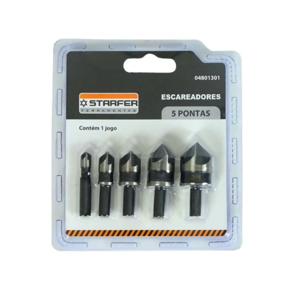 Jogo De Escareador 5 Pontas Para Metal Madeira E Pvc 5 Peças Haste 1/4 Pol Chanfrador De Furos Furadeira E Parafusadeira