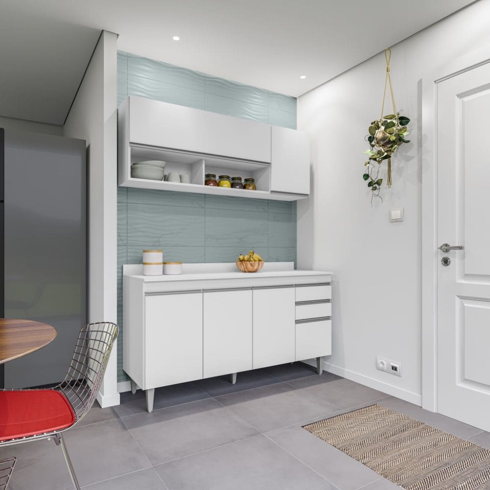 Cozinha Compacta Ayla 150cm 6 Portas 2 Gavetas com Tampo Branco Maderatto Móveis