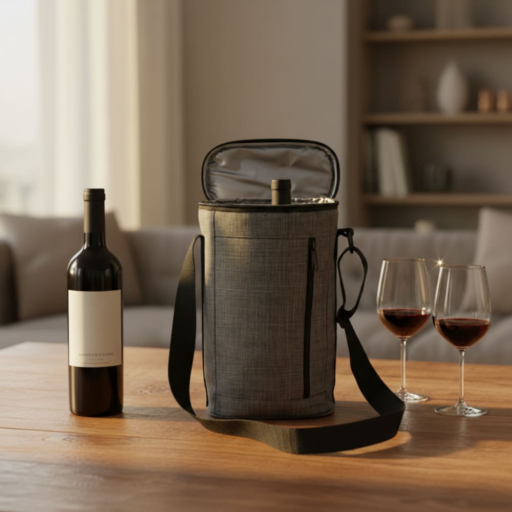 Bolsa Térmica Wine bag Porta Vinho 2 Garrafas Oxford Cinza Impermeável Premium