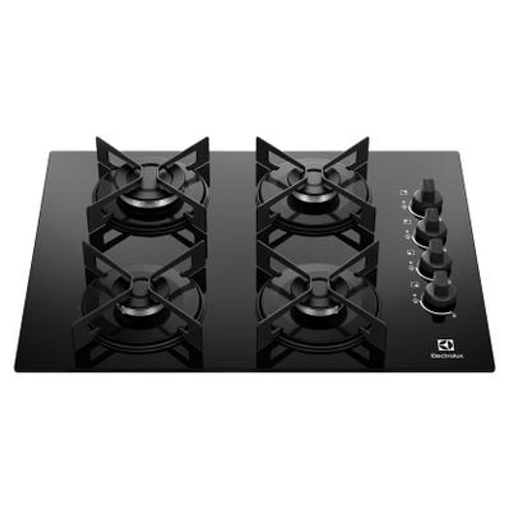 Cooktop 4 Bocas a Gás GLP Electrolux Mesa de Vidro Preto Acendimento Automático Efficient KE4GR