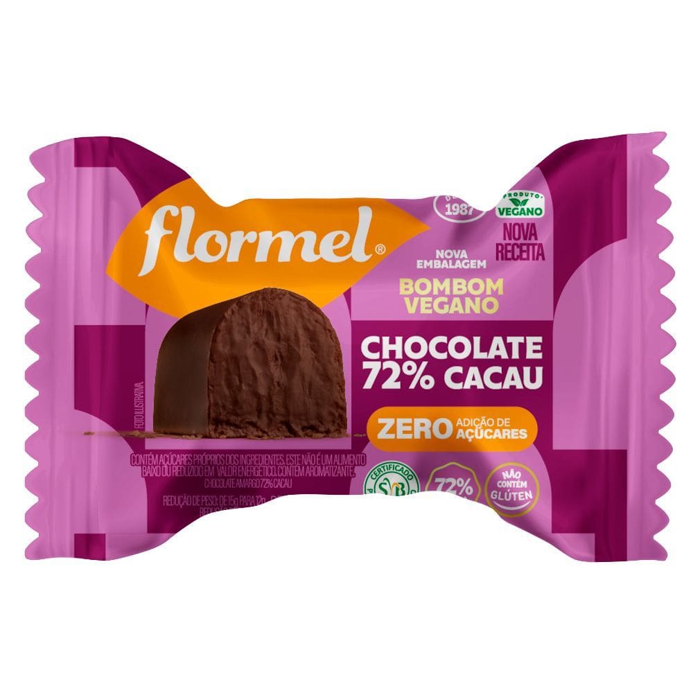 Bombons Flormel Vegano Chocolate 72% Cacau com 12g
