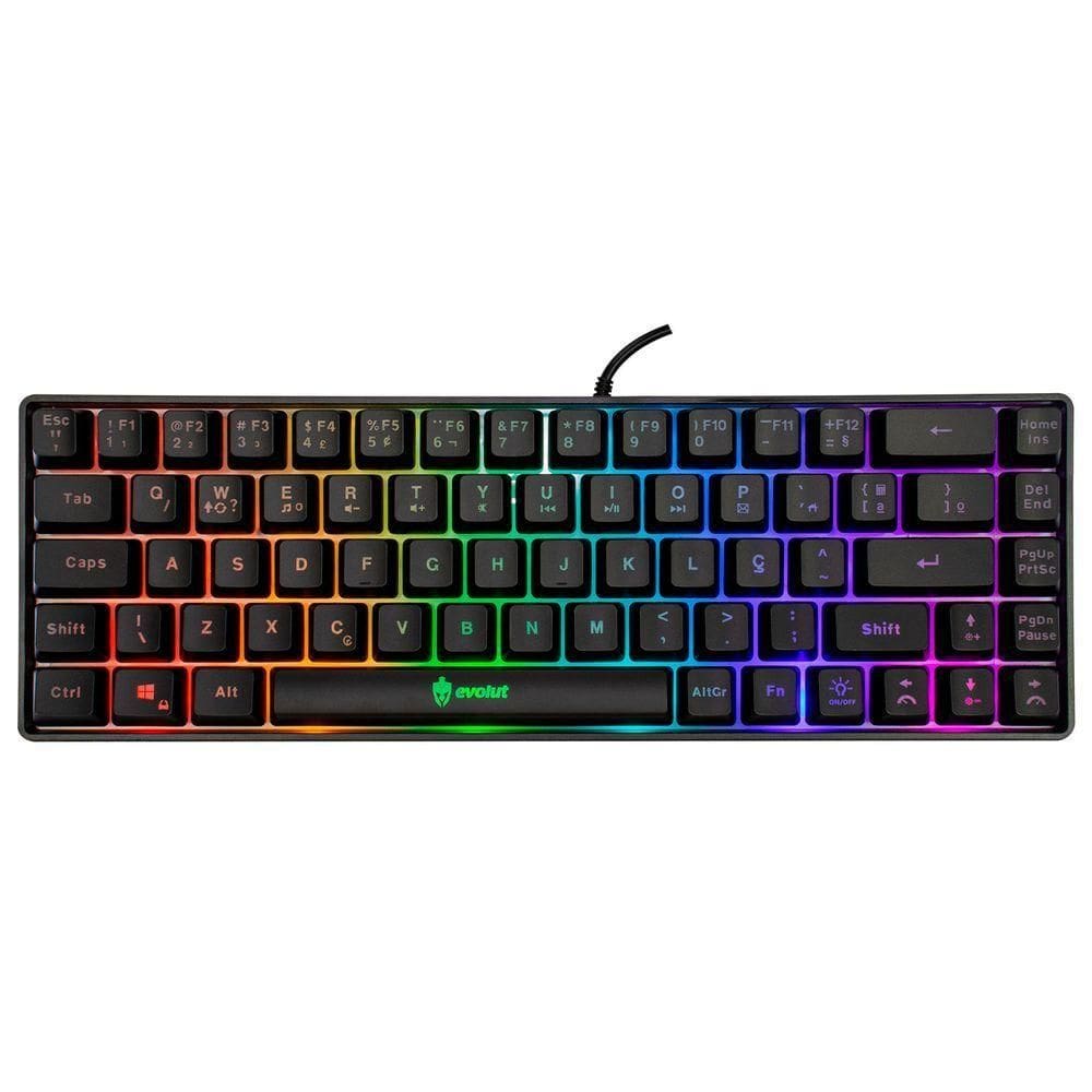 Teclado Gamer Evolut Fay, Layout 60%, Abnt2, Led Rainbow, Teclas Multimídia - Eg-211