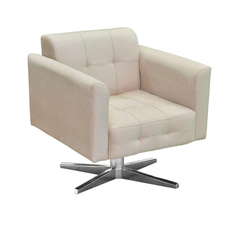 Poltrona Giratória Elisa Suede Bege Cromado