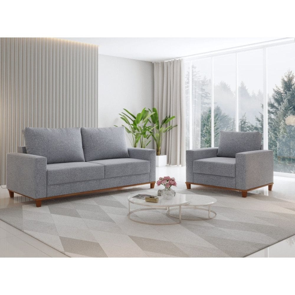 Conjunto Sofa Living Linho 180cm Vicente com 1 Poltrona Viana Viero