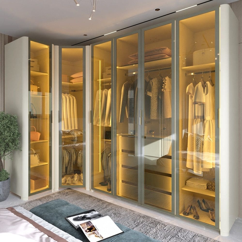 Guarda Roupa Modulado com LED e Vidro Reflecta 6 Portas com Pes MDF Innova Gelius