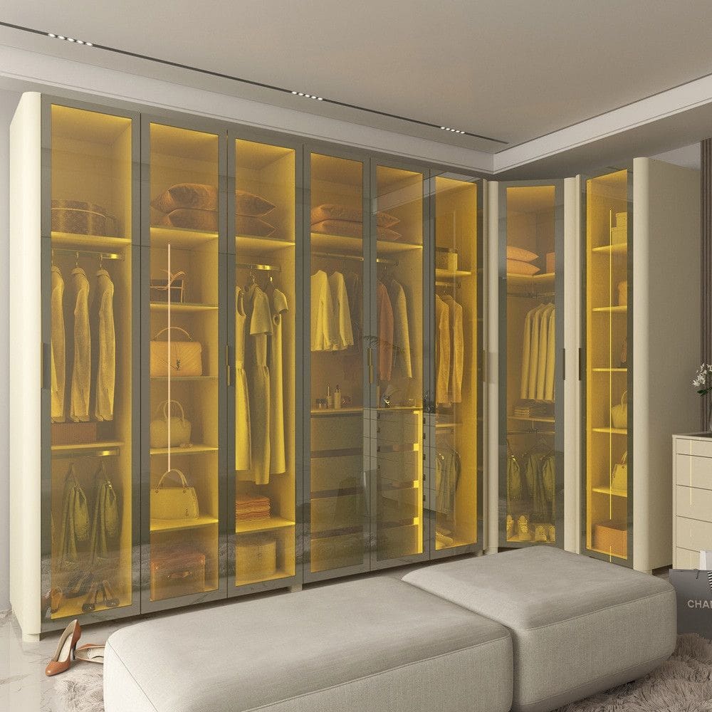 Guarda Roupa Modulado com LED e Vidro Reflecta 8 Portas com Pes MDF Innova Gelius