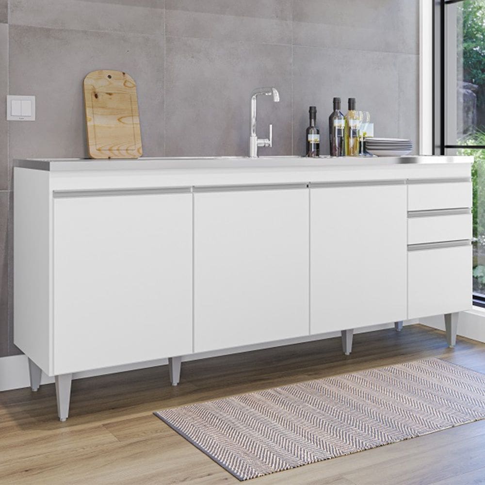 Balcão de Pia Ágatha 180cm 4 Portas 2 Gavetas Branco Maderatto Móveis