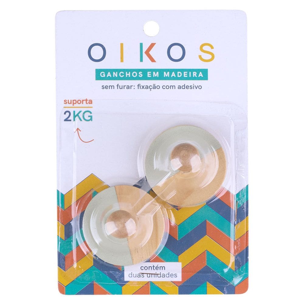 KIT DE 2 GANCHOs DE MADEIRA COM ADESIVO