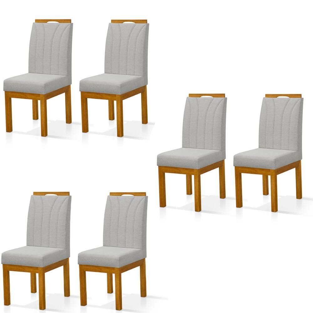 Conjunto 6 Cadeiras Blend em Linho com Pés de Madeira Maciça