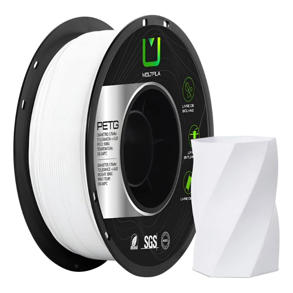 Filamento PETG Branco 1kg 1.75mm Multfila para Impressora 3D